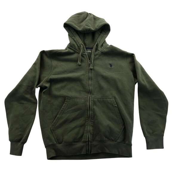 U.S. Polo Assn. Mens Hoodie Sweatshirt Large Green Long Sleeve Full Zip Fleece - Picture 1 of 12